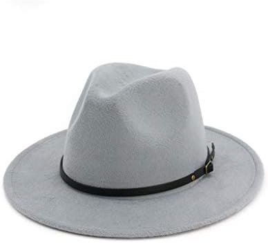 כובע פנמה רחב שוליים אבזם חגורה אבזם כובע פדורה לנשים צמר כובע לבד קלאסי כובע פדורה רחב עם חגורה עם אבזם חגורה