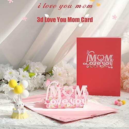 ווזוצ ' י יום אמהות שמח צץ כרטיס עם מעטפה, כרטיס יום האם לאמא, כרטיס יום הולדת שמח אמא, 3 ד אוהב אותך כרטיס