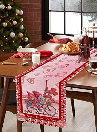 רץ לשולחן ולנטיין, 13 על 72 אינץ ' אופניים אדומים פשתן רצי שולחן חג האהבה כיסוי שולחן מלבני רחיץ, כיסוי שולחן