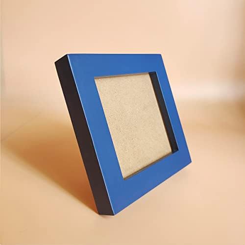 Kele Model 5x5 מסגרות תמונה מסגרת עץ מוצק כחול, לוח פלסטיק. שולחן או קיר. פתיחת חלון פתח 4.5x4.5