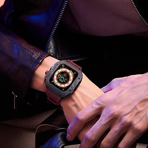 ערכת שינוי יוקרה של Zedevb עבור Apple Watch 8 Ultra 49 ממ פלואור רצועת גומי מארז סיבי פחמן עבור IWatch 8 7