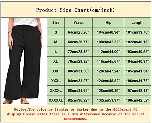 2023 מכנסי פשתן כותנה, מותניים גבוהים אלסטיים רחבים ברגליים רופפים באורך קרסול בצבע מוצק יוגה