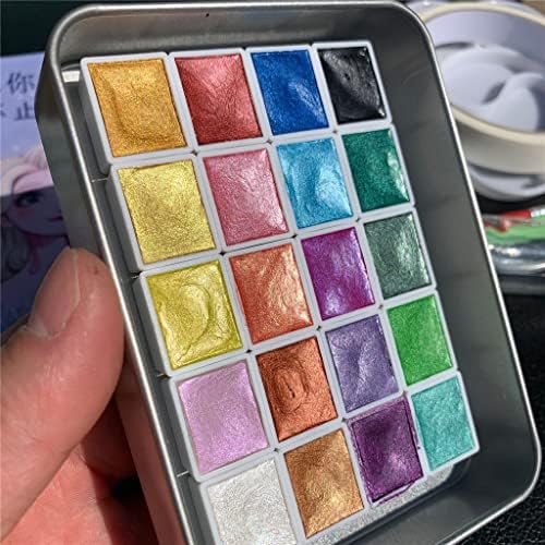 TREXD צבעי מים מוצקים 20 צבעים צבעי צבעי מים קבעו פיגמנט פנינה מרקם נצנצים מתכתיים ציוד אמנות נייד