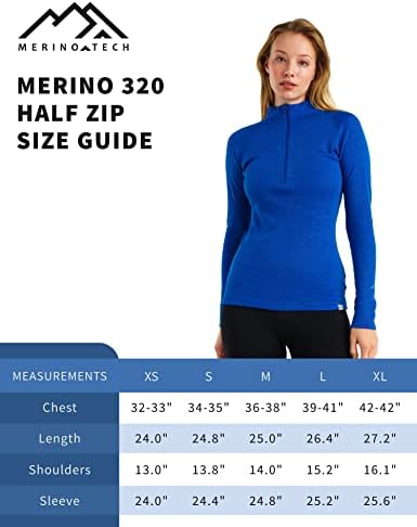 Merino.Tech Merino Wool Layer Layer נשים - מרינו חצי סוודר סוודר אמצע, חולצות תרמיות במשקל כבד + גרבי