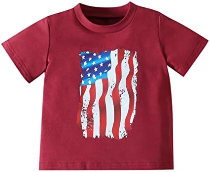 חולצת טי לילדים בנים שרוול קצר ארהב הדפסת טי דגל טי צוות צוואר צוואר קיץ