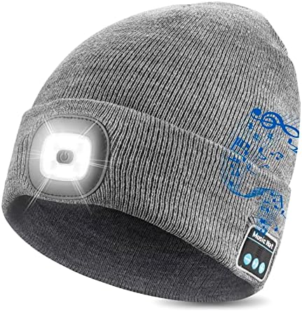 Gafres Unisex Bluetooth Beanie עם פנס ראש, כובע סרוג מוזיקלי משודרג עם אוזניות ומיקרופון, מתנות לגברים נשים