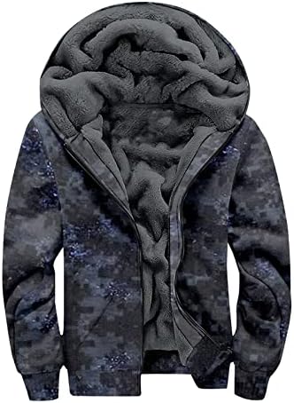 קפוצ'ונים של Haoreekz לגברים אופנה רוכסן משקל כבד מעיל עם ברדס חורף הדפסה חמה שחמה שרוול ארוך סוודר חליפת