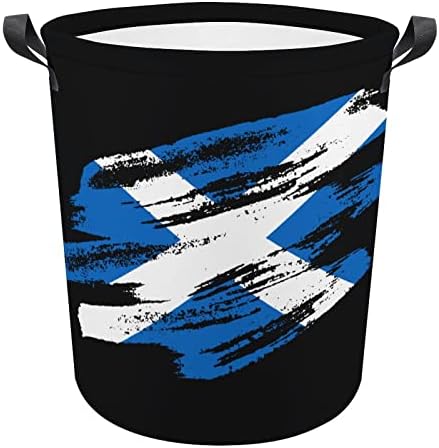 בציר סקוטי דגל סל כביסה עם ידיות עגול מתקפל כביסת אחסון סל לחדר שינה אמבטיה