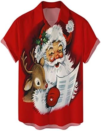 XZHDD לחג המולד חולצות שרוול קצר לגברים, חג המולד מצחיק סנטה קלאוס כפתור הדפסה למטה חולצה מזדמנת מסיבה
