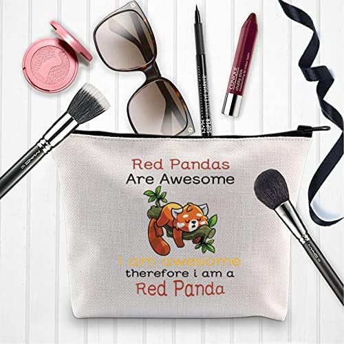 Xyanfa אדום פנדה תיק קוסמטי שקית חובב בעלי חיים תיק חמוד חובב פנדה מתנה בתה אחות יום הולדת רוכסן