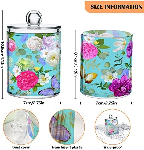 Alaza 4 Pack QTIP מחזיק מחזיק מתקן פרחים אביב פרפר 4 מיכלי מארגן אמבטיה לכדורי כותנה/ספוגיות/רפידות/חוט
