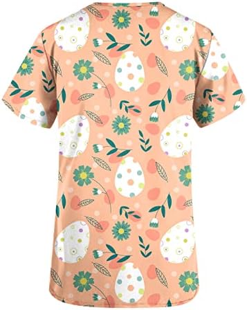 נערות חולצה פרחוני הדפסת חולצות קצר שרוול צווארון ספנדקס עבודה לשפשף שמח פסחא ביצת מתנה חולצה 2023