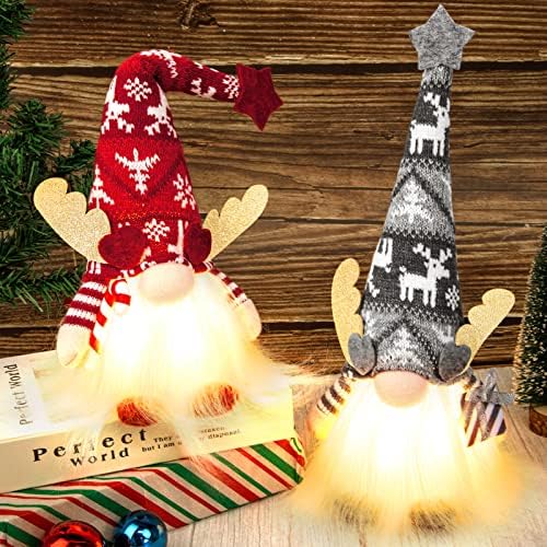 קישוטי חג המולד של גנום מואר, 2 חבילות 15 אינץ 'סנטה שוודית גמדי חג המולד אור, נורדי טומה סקנדינבי
