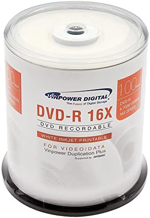 VinPower DIGIGIGAL DVD -R 4.7GB 16X דיו לבן הניתן להדפסה מדיה הניתנת להדפסה - 100 ציר קופסאות