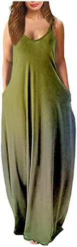 שמלות Dopocq לנשים 2023 רצועת ספגטי מזדמן בקיץ נ 'שמלות צוואר כיסים זורמים שמלת מקסי ארוכה Boho Sundress