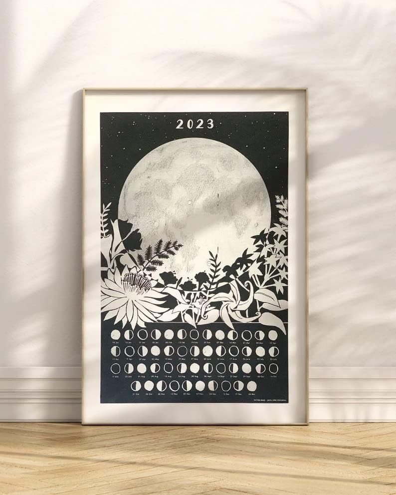 Hoatstore - 2023 לוח שנה ירח חמוד, לוח שנה קיר, שלב ירח, לוח שנה ירח, אמנות ירח מלא, שלב ירח, הדפס