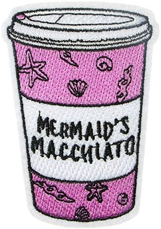 JPT - Macchiato של בת הים משקה ורוד תה משקאות קפה משקאות כוכבי ים קליפה רקומה אפליקציות ברזל/תפור על טלאים תגית