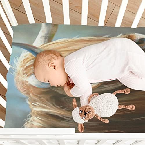 גיליונות מיטת עריסה של פרה היילנד של Weldday לבנים ולבנות, גיליונות עריסה לתינוקות מצוידים גיליונות עריסה