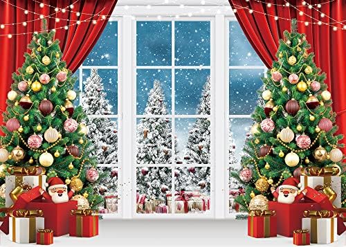 10x8ft חלון חג מולד צילום תפאורה חג המולד עץ לילה מתנה רקע למסיבת פסטיבל חג המולד שמחה שנה טובה קישוט ציוד