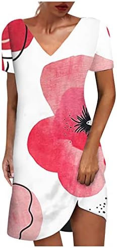 נשים של מזדמן מיצוב מודפס גל עם צווארון תחרה פנל קצר שרוול שמלת קוקטייל המפלגה נדנדה אונליין שמלה