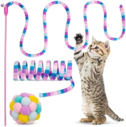 רטרו שו חתול צעצועים, חתול שרביט טיזר צעצועי חתול פאזי כדורי עם פעמון בתוך, אינטראקטיבי חתול