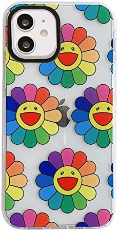 KWOLYKIM חיוך צבעוני פנים פנים חמניות דפוס פרחים פרחוני לאייפון 11 מארז חמניות קשת חמודות לאייפון