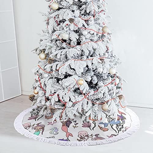 מחצלת חצאיות עץ חג המולד בצבעי בת ים עם חצאיות עץ חג המולד עם קישוטים למסיבות חג של חווה ליל כל הקדושים 48 x48
