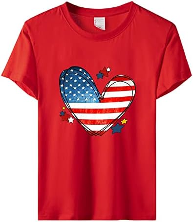חולצות פטריוטיות לנשים דגל אמריקאי שרוול קצר שרוול V חולצת צוואר כוכבי עניבה כוכבים רופפים בכושר חג