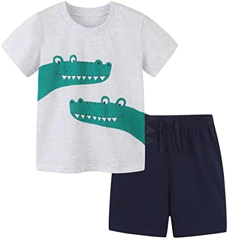 בני קיץ קצר סטי תלבושות כריש דינוזאור משאיות קצר שרוול חולצה וכותנה קצר סט