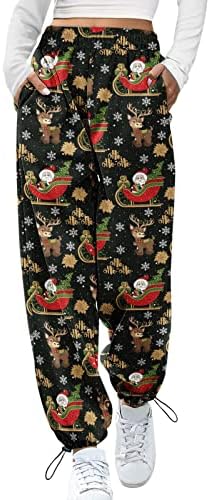 מכנסי טרנינג לחג המולד מכנסי טרנינג נמתחים מותניים גבוהים משוך על מכנסי רגליים רחבות אייל רופף מכנסי