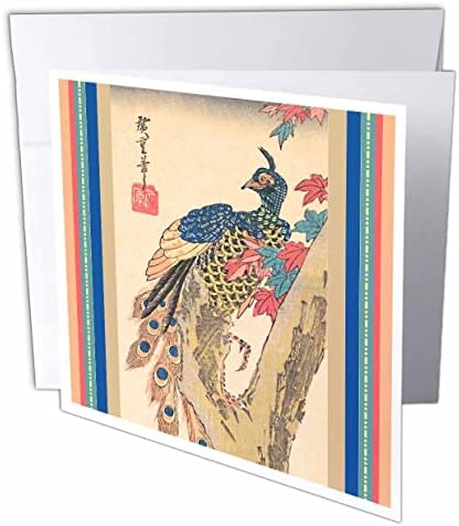 3 דרוז ארט ציפורים יפני טווס כחול על עץ עם מייפל סתיו בסתיו. - כרטיסי ברכה