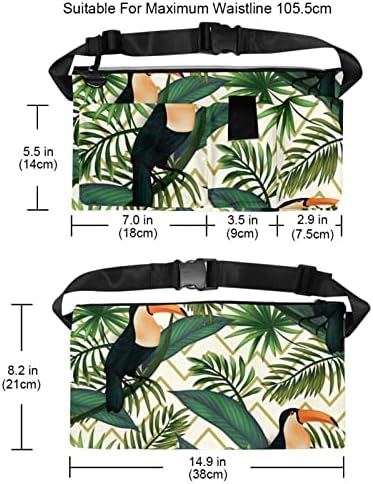 עלים ירוקים טרופיים ציפורים טוקאן מותניים תיק חבילת פאני חבילה לגברים ונשים תיק בטלן עם רצועה מתכווננת