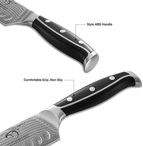 סכין סנטוקו 7 אינץ', סדרת וואנרוי סכין מטבח מקצועית מזויפת עם וי 10 פלדת סופר 67 שכבות דמשק,