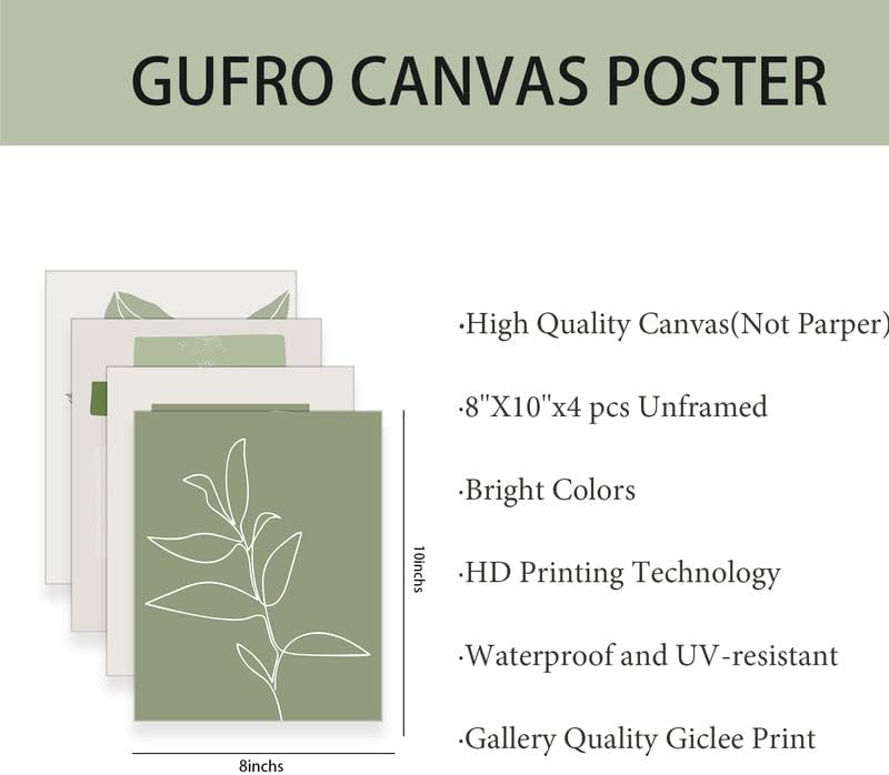 סט גופרו של 4 פוסטר ירוק גלריה איכותית הדפס -פוסטר ירוק מינימליסטי, פוסטר קווים ירוקים לאסתטיקה בחדר, הדפסים