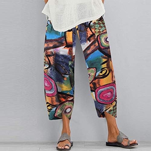 מכנסי פשתן כותנה לנשים לנשים מכנסי קאפרי מזדמנים בקיץ עם כיסים מכנסי חוף בוהו נוחים בכושר רופף