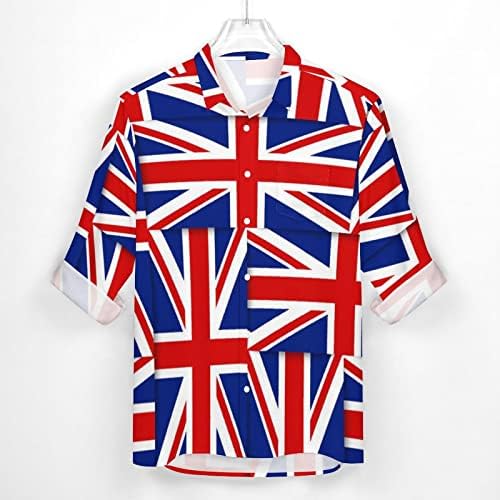 דגלי של בריטניה גברים של דש כפתור למטה ארוך שרוול חולצה מזדמן קיץ מעילים עם כיס