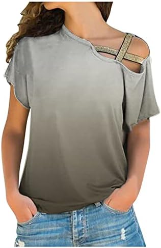 נשים חולצות בכושר רופף כריס קרוס קיץ כתף אחת יוצאת חולצות א-סימטריות חולצות שרוול קצר