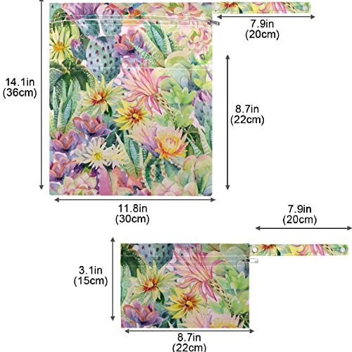 Visesunny CACTUS פרח הדפס צבעוני 2 יחידות חיתול מחליפות שקיות רטובות עם כיסי רוכסן חיתול בד רווחים לשימוש חוזר