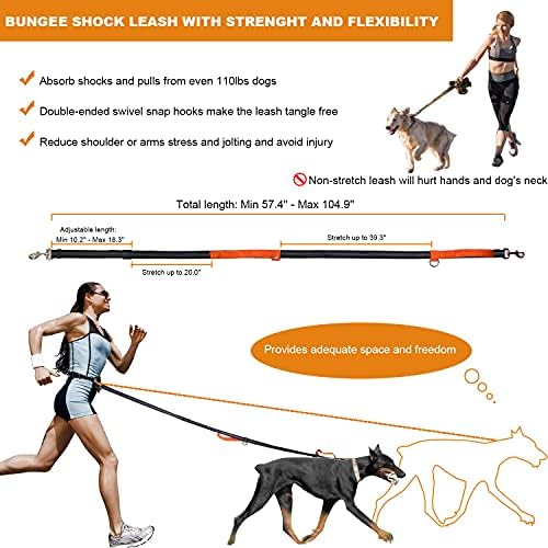 רצועת כלבים חופשית של Cokomono רצועה להליכה, ריצה וטיולים רגליים, רצועה ארוכה מתכווננת עם חגורת המותניים