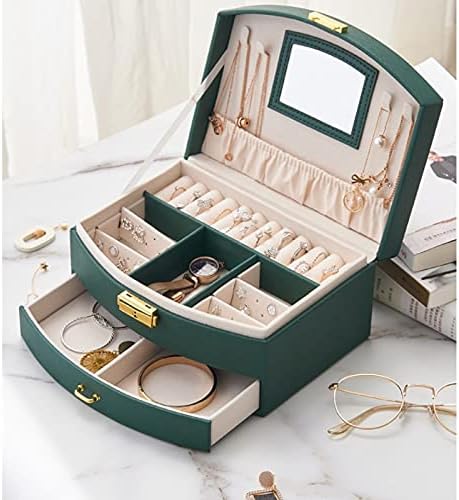 קופסת תכשיטים עור HGVVNM עם מראה ומגירות שרשרת קיבולת קופסת תכשיטים עגילים רב -פונקציונליים
