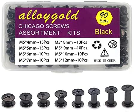 אקדח Alloygold שחור שיקגו ברגים מסמרות עור מגונות ， 8 גדלים של מסמרת בורג ברגים של שיקגו לקישוט