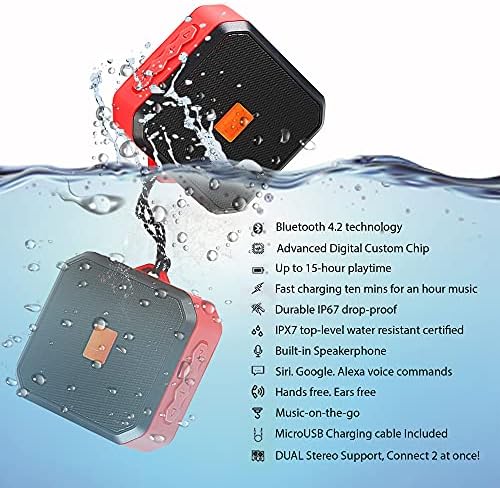 TEK STYZ IPX7 רמקול תואם ל- HTC ONE MINI שלך עם זמן משחק אטום למים, מקורה, חיצוני נסיעה 1500