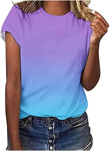 Fartey נשים עניבת קיץ חולצות צבע חולצות שרוול קצר מזדמן חולצות צווארון צבע שיפוע צבע רופפות טוניקה