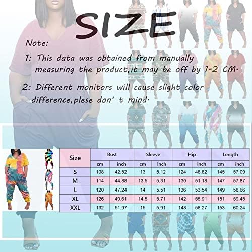 סרבל סרבל מזדמן של נשים עם כיסים שרוול קצר V צבע צבעוני צבע הדפסת מכנסיים ארוכים