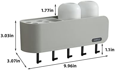 WE39PF מחזיק מברשת שיניים תלויה עם 2 כוסות מברשת שיניים מחזיק קיר רכוב מחזיק חדר אמבטיה והבלים