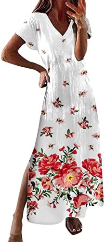 שמלות מקסי של Gufesf לנשים 2023, נשים שמלות ארוכות שרוולים קצרים שמלה ללא שרוולים פרח עניבה דפוס שמלת מקסי