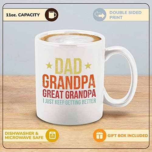 חנות 4 אף פעם לא אבא סבא סבא רבא אני פשוט ממשיך להשתפר ספל קפה קרמי כוס תה 11 עוז. מתנת יום האב