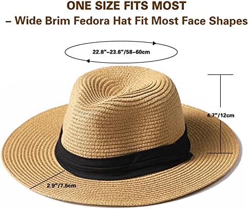 נשים קש חוף שמש כובע-רחב שוליים פדורה קש כובע, לארוז פנמה כובע שמש כובע חוף כובע לנשים גברים, עד 50+