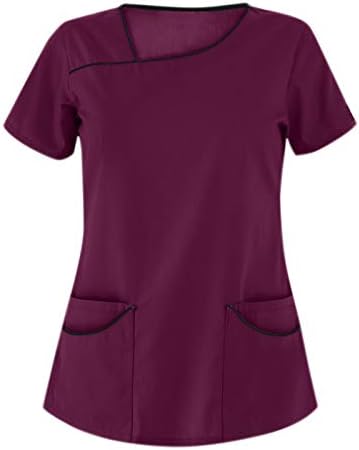 צמרות לנשים צוואר שרוול קצר חולצות טוניקה לבגדי עבודה עם כיסים 2023 חולצות מזדמנים אופנה