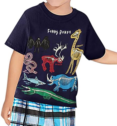 בנים שרוול ארוך שרוול ארוך עליון של חולצת שרוולים קצרה של ילדים לבנים עם מוטיב דינוזאור שרוול ארוך שחור